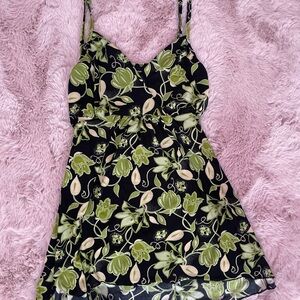 Perseption Black and Green Floral Dress